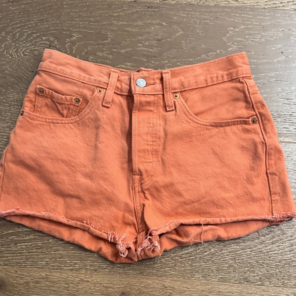 Levi’s 501 High Rise Cutoff Shorts Orange Vintage Denim Size 27